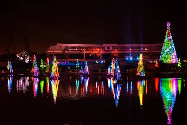 Orlando Florida December 2019 Belysta Och Färgglada Havet Julgranar Och — Stockfoto