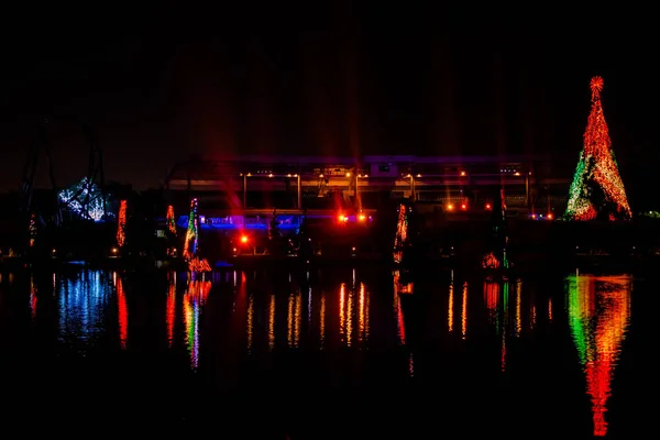 Orlando Florida December 2019 Belysta Och Färgglada Havet Julgranar Och — Stockfoto