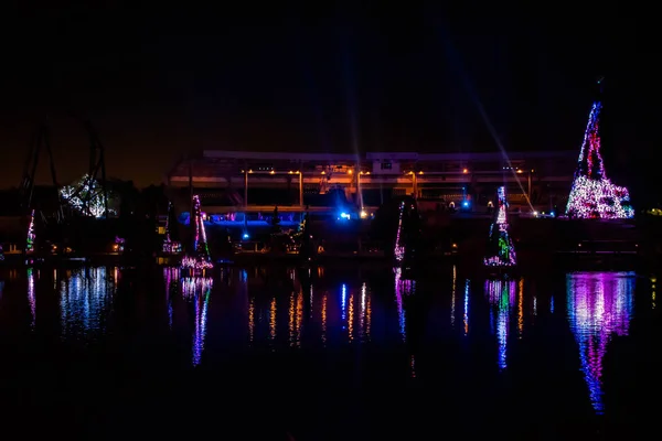 Orlando Florida December 2019 Belysta Och Färgglada Havet Julgranar Och — Stockfoto