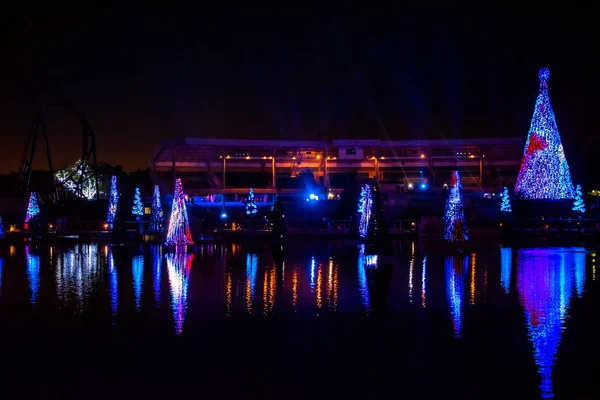 Orlando Florida December 2019 Belysta Och Färgglada Havet Julgranar Och — Stockfoto