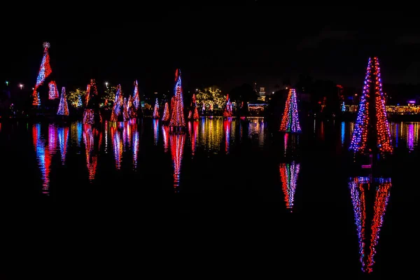 Orlando Florida December 2019 Illuminated Colorful Sea Christmas Trees Seaworld — Stock Photo, Image