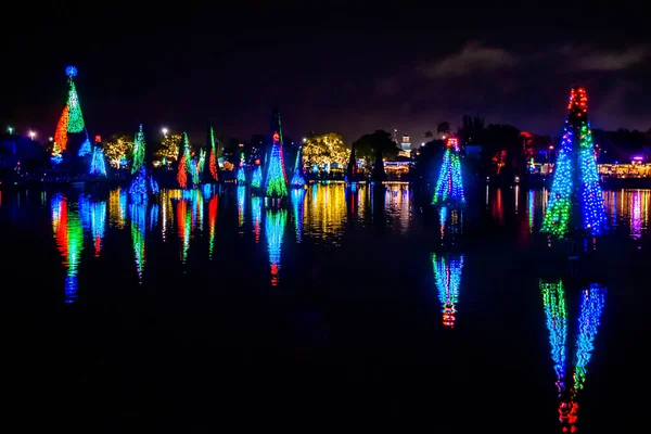 Orlando Florida December 2019 Belysta Och Färgglada Hav Julgranar Vid — Stockfoto