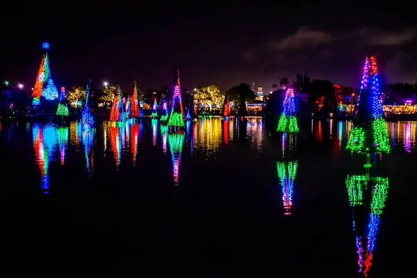 Orlando Florida Dicembre 2019 Mare Illuminato Colorato Alberi Natale Seaworld — Foto Stock
