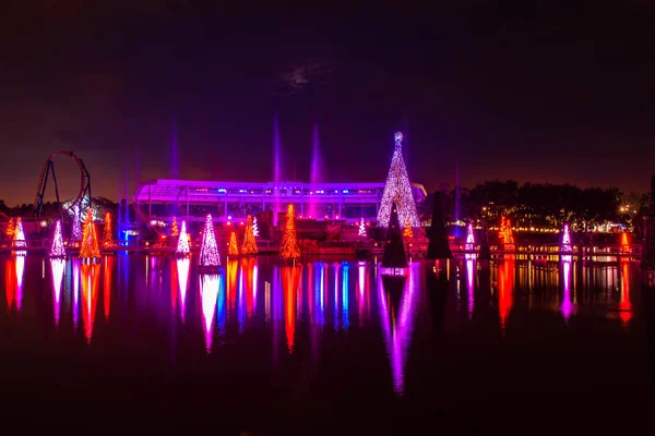 Orlando Florida December 2019 Illuminated Colorful Sea Christmas Trees Partial — Stock Photo, Image