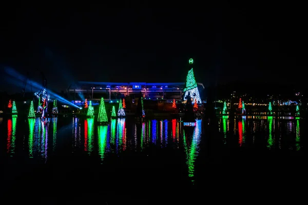 Orlando Florida December 2019 Belysta Och Färgglada Havet Julgranar Och — Stockfoto