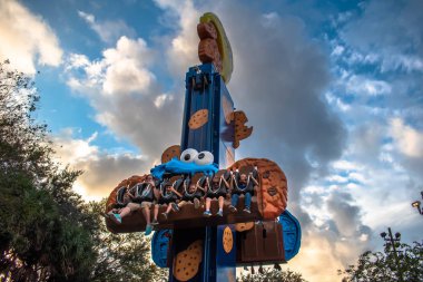  Orlando, Florida. December 30, 2019. People enjoy attraction in Sesame Street land at Seaworld. clipart
