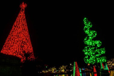 Orlando, Florida. 30 Aralık 2019. Seaworld 3 'teki renkli Noel ağaçlarının en üst görüntüsü