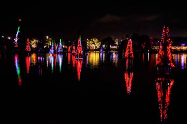 Orlando, Florida. 31 Aralık 2019. Deniz Dünyası 3 'teki Aydınlatılmış ve renkli Noel Ağaçları Denizi