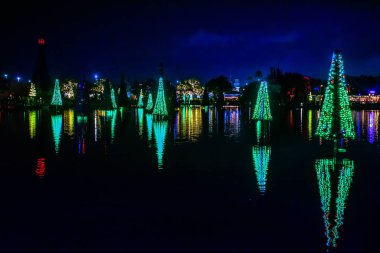 Orlando, Florida. 31 Aralık 2019. Deniz Dünyası 18 'deki Aydınlatılmış ve renkli Noel Ağaçları Denizi.