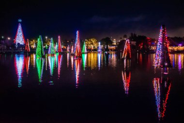 Orlando, Florida. 31 Aralık 2019. Deniz Dünyası 22 'deki Aydınlatılmış ve renkli Noel Ağaçları Denizi