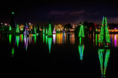 Orlando, Florida. 31 Aralık 2019. Deniz Dünyası 35 'teki Aydınlatılmış ve renkli Noel Ağaçları Denizi.