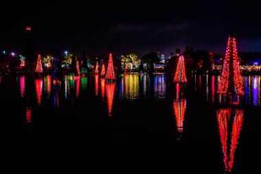 Orlando, Florida. 31 Aralık 2019. Deniz Dünyası 33 'teki Aydınlanmış ve renkli Noel Ağaçları Denizi