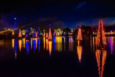 Orlando, Florida. December 31, 2019. Illuminated and colorful Sea of Christmas Trees at Seaworld 43