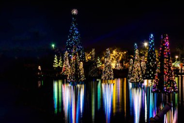 Orlando, Florida. December 31, 2019. Illuminated and colorful Sea of Christmas Trees at Seaworld 51.