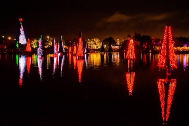 Orlando, Florida. December 31, 2019. Illuminated and colorful Sea of Christmas Trees at Seaworld 56