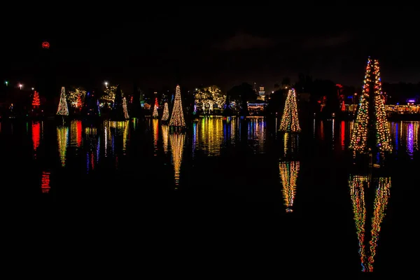 Orlando Floride Décembre 2019 Mer Illuminée Colorée Arbres Noël Seaworld — Photo