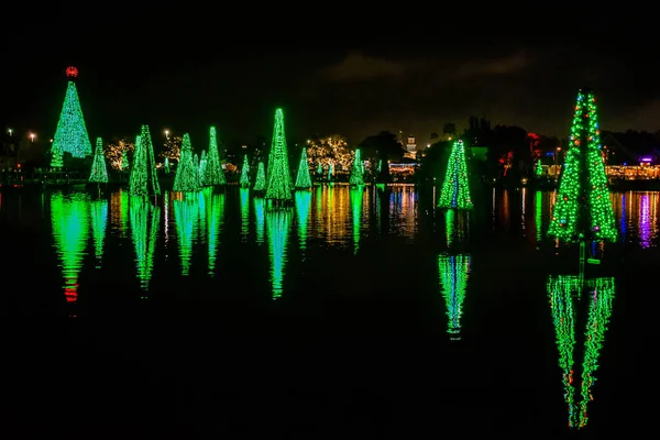 Orlando Floride Décembre 2019 Mer Illuminée Colorée Arbres Noël Seaworld — Photo