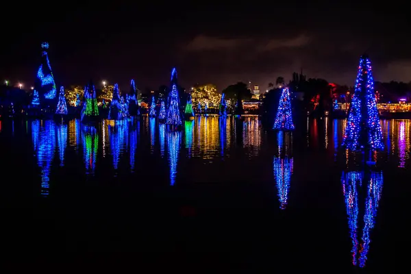 Orlando Florida December 2019 Upplysta Och Färgglada Hav Julgranar Vid — Stockfoto