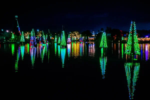 Orlando Florida December 2019 Belysta Och Färgglada Hav Julgranar Vid — Stockfoto