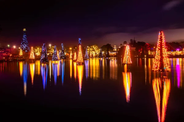 Orlando Florida December 2019 Upplysta Och Färgglada Hav Julgranar Seaworld — Stockfoto