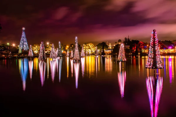 Orlando Florida Diciembre 2019 Mar Iluminado Colorido Árboles Navidad Seaworld — Foto de Stock