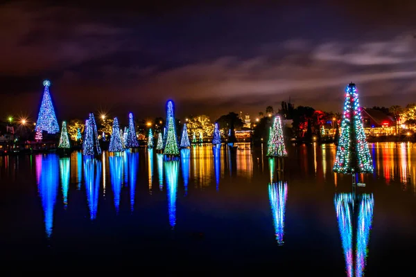 Orlando Florida December 2019 Illuminated Colorful Sea Christmas Trees Seaworld — Stockfoto