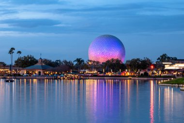 Orlando, Florida. March 11, 2020. Colorful sphere on susnset background at Epcot (10) clipart