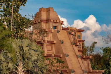 Orlando, Florida. March 11, 2020. Top view of Mayan Pyramid in Mexico Pavillion at Epcot (70) clipart
