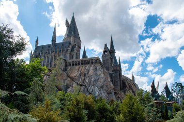 Orlando, Florida. Mart 02, 2019. Evrensel Macera Adaları 'ndaki Hogwarts Kalesi' nin en üst görüntüsü