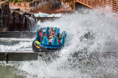 Orlando, Florida. 14 Mart 2020. İnsanlar Seaworld 'deki Infinity Falls' da muhteşem bir sıçramanın keyfini çıkarıyorlar (41)