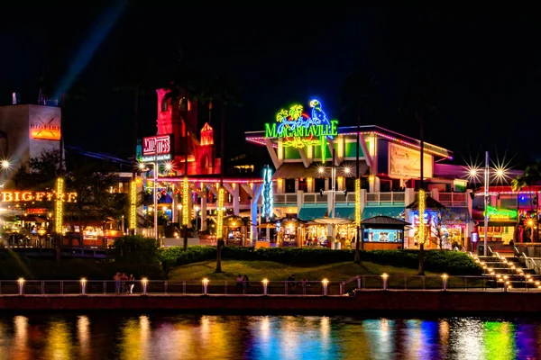Orlando Florida February 2020 Panoramic View Illluminated Citywalk Dockside Universal — Stock Photo, Image