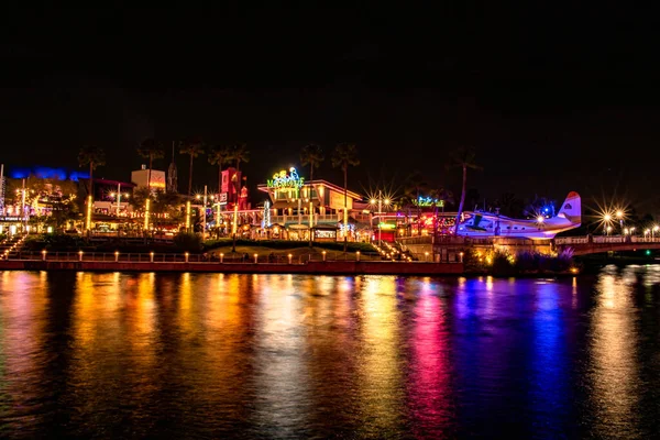 Orlando Florida February 2020 Panoramic View Illluminated Citywalk Dockside Universal — Stock Photo, Image
