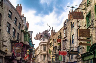 Orlando, Florida. March 02, 2020. Top view of The Gringotts Dragon in The Wizarding World of Harry Potter Diagon Alley at Universal Studios (46) clipart