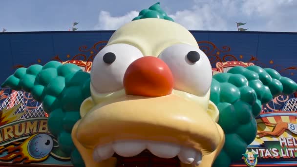 Orlando Florida März 2020 Krusty Bewegt Seine Augen Simpsons Ride — Stockvideo