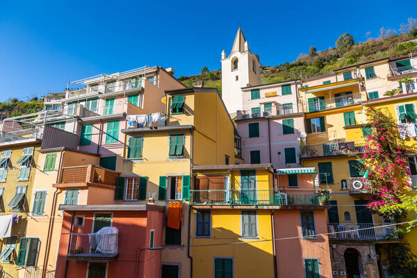 Cinque Terre coast and small towns with vibrant colorful houses in La Spezia, Italy.