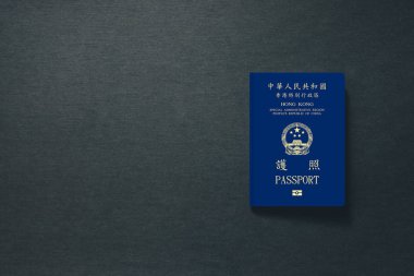 Fotokopi alanı olan koyu arkaplanda Hong Kong Pasaportu - 3d Görüntü