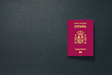 Fotokopi alanı ile koyu arkaplanda İspanya Pasaportu - 3d Görüntü