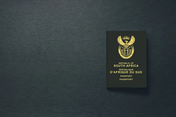 Dél-afrikai útlevél sötét háttérrel fénymásoló térrel - 3d Illusztráció — Stock Fotó