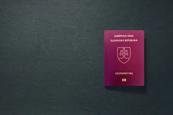 Eslovaquia Pasaporte sobre fondo oscuro con espacio de copia - Ilustración 3D — Foto de Stock