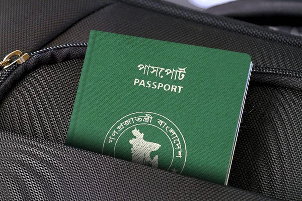 Close up of Bangladesh Passport in Black Suitcase Pocket — Stock Photo, Image