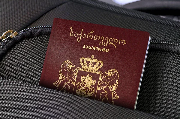 Close up of Georgia Passport in Black Suitcase Pocket — Stock Photo, Image
