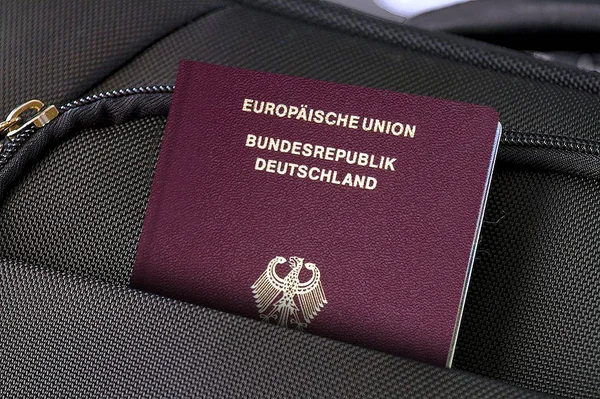 Close up of Austria Passport in Black Suitcase Pocket — Stock Photo, Image