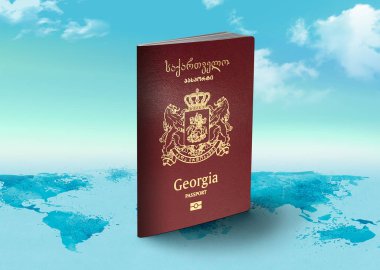 Dünya haritasında arka planda bulutlar olan Georgia Pasaportu