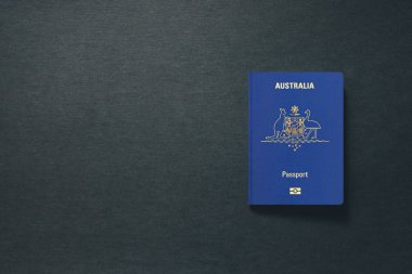 Avustralya Pasaportu, fotokopi alanı ile koyu arkaplanda - 3d Görüntü