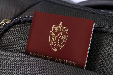 Close up of Norway Passport in Black Suitcase Pocket  clipart