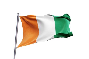 Beyaz arka planda dalgalanan Fildişi Sahili bayrağı, yakın çekim, izole 