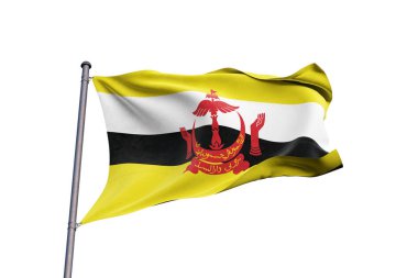 Beyaz arka planda dalgalanan Brunei bayrağı, kapalı, izole 
