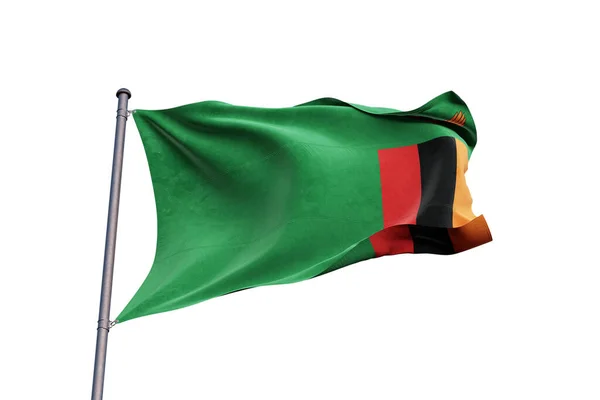 Zambijská Vlajka Vlnící Bílém Pozadí Zblízka Izolované — Stock fotografie