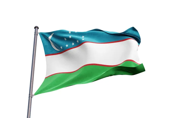 Uzbekistan Flagga Viftande Vit Bakgrund Närbild Isolerad — Stockfoto
