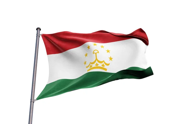 Флаг Таджикистана Развевается Белом Фоне Крупным Планом Изолирован — стоковое фото